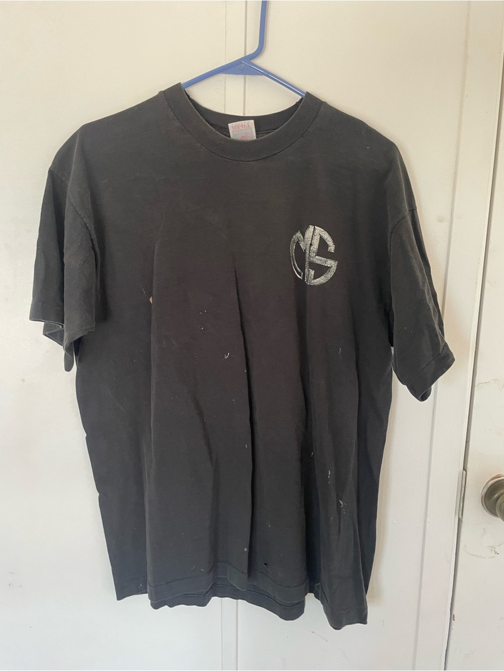 Vintage Black Short-Sleeve Tee with Silver Chest Logo